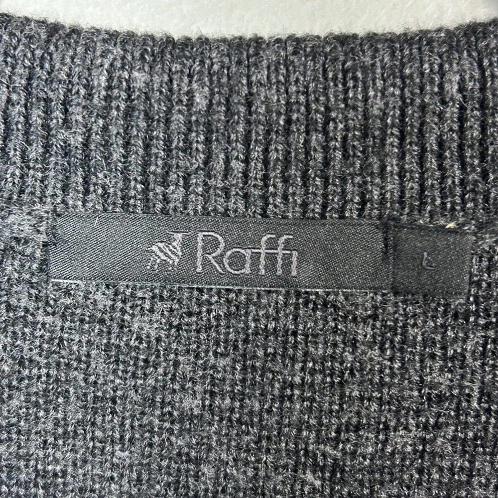 Raffi Knit Blazer Cardigan Men's Large Merino Wool Charcoal Grey Collar Pockets‎
